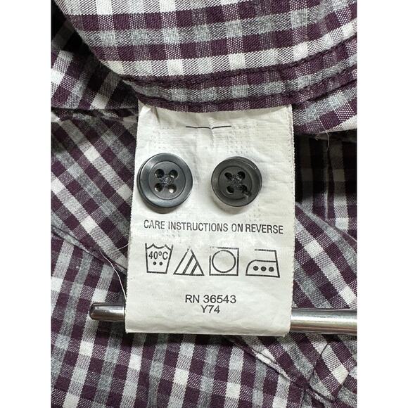 DKNY Shirt Mens 18 Slim Fit Gray Burgundy Check Plaid Button Up 100% Cotton Work - Picture 6 of 9